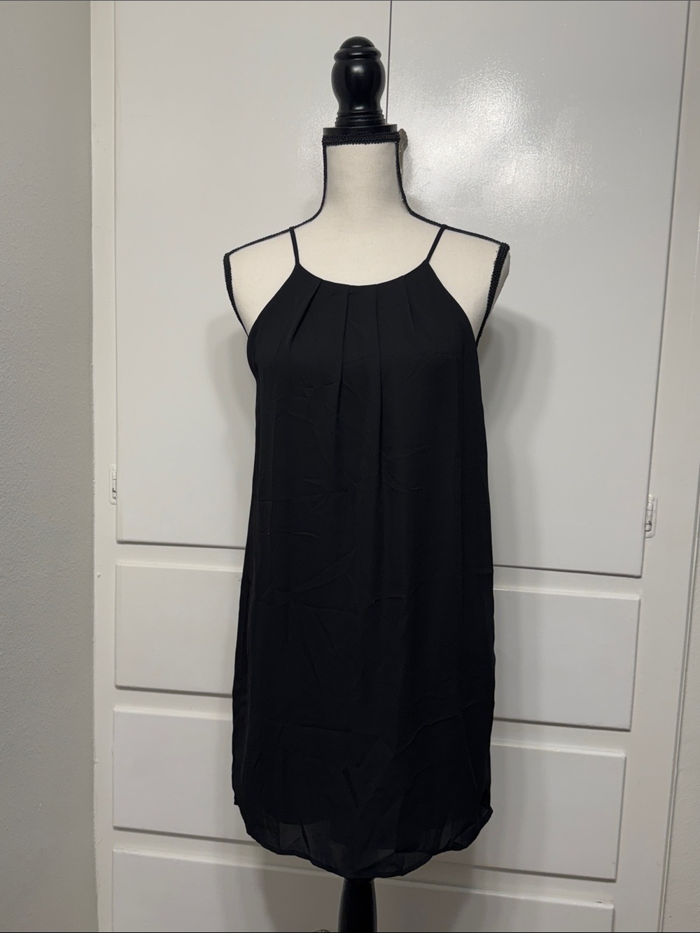 Monteau Black Pleated Halter Mini Dress
